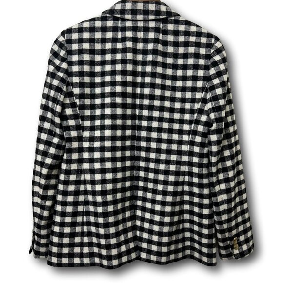 J. Crew Womens Blazer 6 Medium Wool Blend Black & White Buffalo Plaid Preppy - Picture 9 of 13